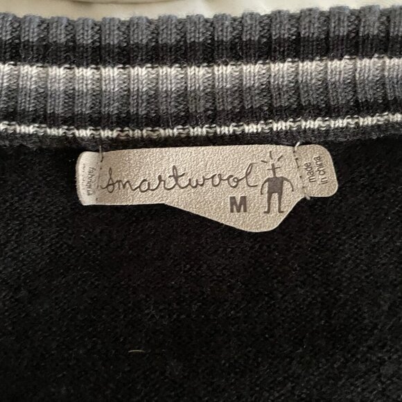 Smartwool Womens Sweater Sz Medium Gray Black Stripe Merino Wool Henley Stretch - Picture 7 of 8